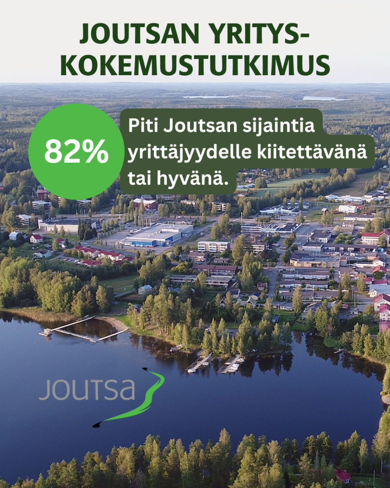 Masnoskuvassa taustalla ilmakuva Joutsan keskustasta